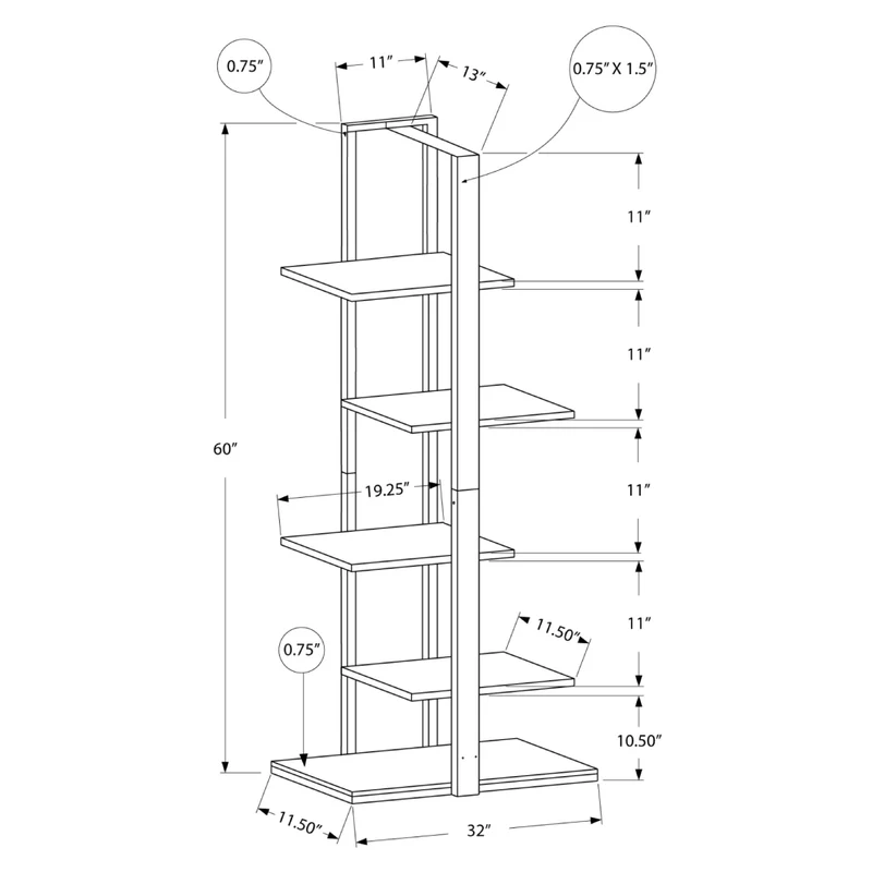 Étagère en métal avec 5 tablettes en MDF/stratifié - I 7232-7233