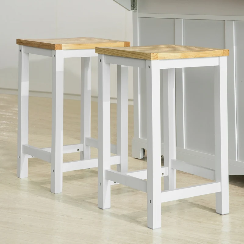 SoBuy FST29-WNx2 Lot de 2 Chaises Tabourets de Cuisine en Bois avec Repose-Pieds