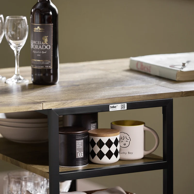 SoBuy FWT62-N Table Pliante avec 2 Abattants et 3 Étagères de Rangement, Table de Cuisine Salle à Manger Pliable, Économie d'espace, 180 x 60 x 77cm