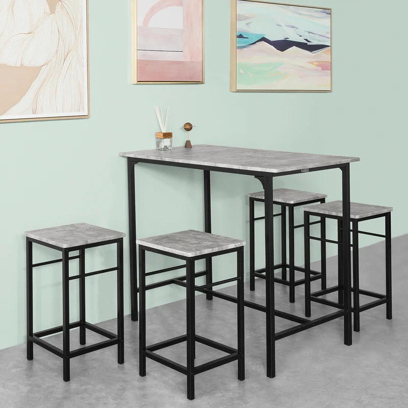 SoBuy OGT11-HG Ensemble de table haute pour salle à manger avec 4 tabourets