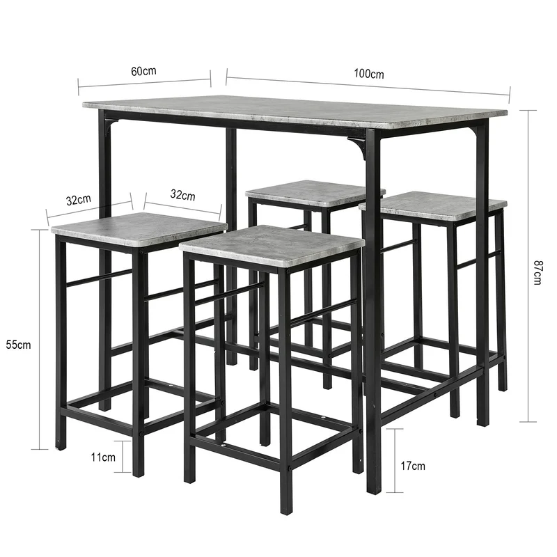 SoBuy OGT11-HG Ensemble de table haute pour salle à manger avec 4 tabourets
