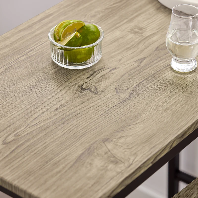 SoBuy OGT03-N Ensemble Table Haute avec 1 Table et 2 Tabourets, Format Gain de Place, Format Compact, Style Industriel, Usage Quotidien – Bois + Métal, Naturel