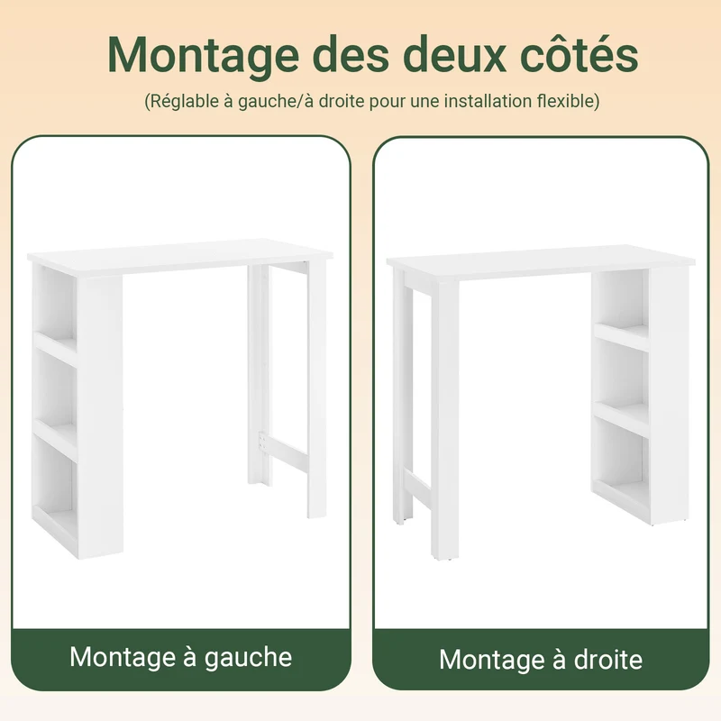 SoBuy FWT17-II-W Table de Bar Table Haute de Cuisine Table Mange Debout pour Petits Espaces, Bar pour Cuisine, Salon, Bureau ou Bar à Café Blanche 112 x 57 x 106 cm