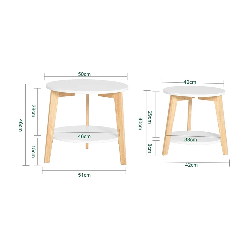 SoBuy FBT75-W Set de 2-Blanc et Bois Ronde Table d'Appoint Table Basse Ronde Guéridon