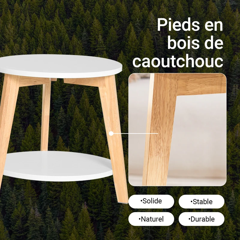 SoBuy FBT75-W Set de 2-Blanc et Bois Ronde Table d'Appoint Table Basse Ronde Guéridon