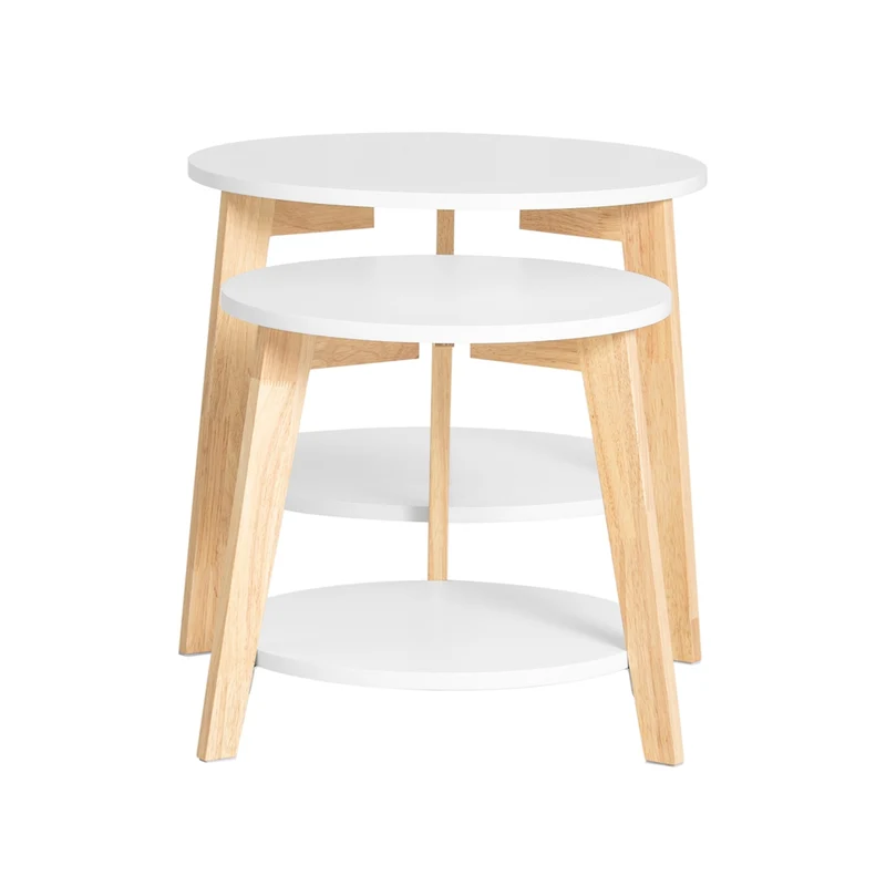 SoBuy FBT75-W Set de 2-Blanc et Bois Ronde Table d'Appoint Table Basse Ronde Guéridon