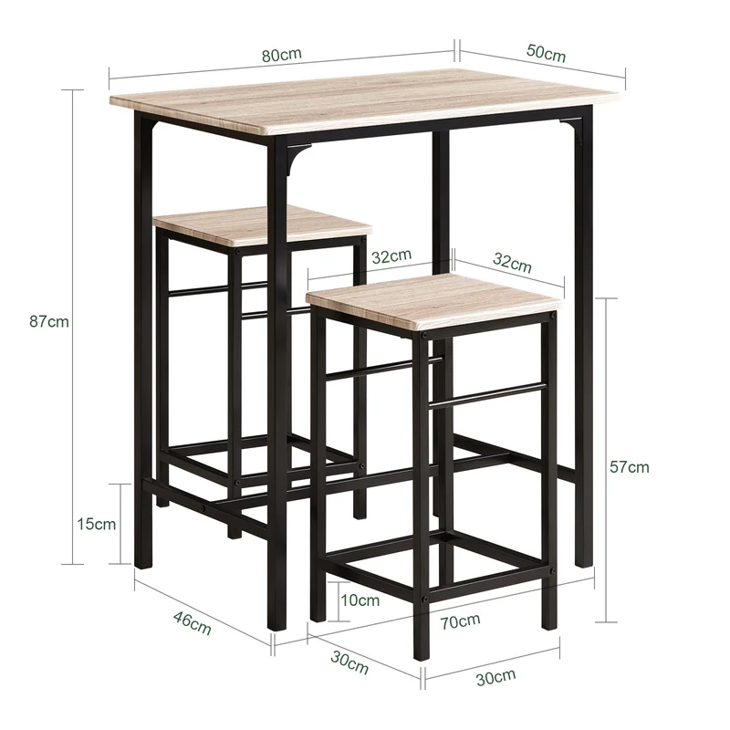 SoBuy OGT10-N Ensemble Table Haute + 2 Tabourets avec Repose-Pieds – L80 × P50 × H87 cm, Naturel