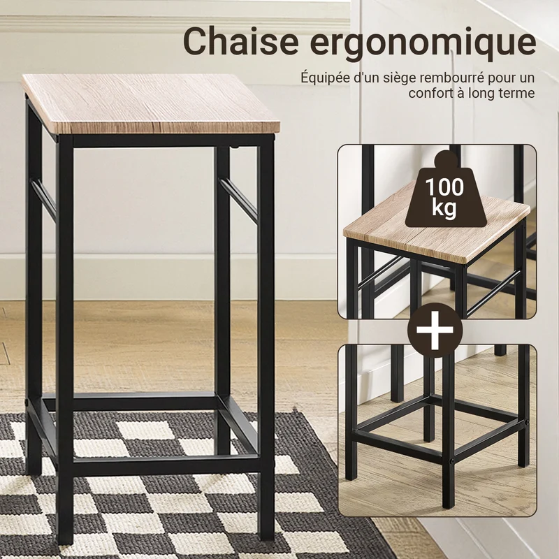SoBuy OGT10-N Ensemble Table Haute + 2 Tabourets avec Repose-Pieds – L80 × P50 × H87 cm, Naturel
