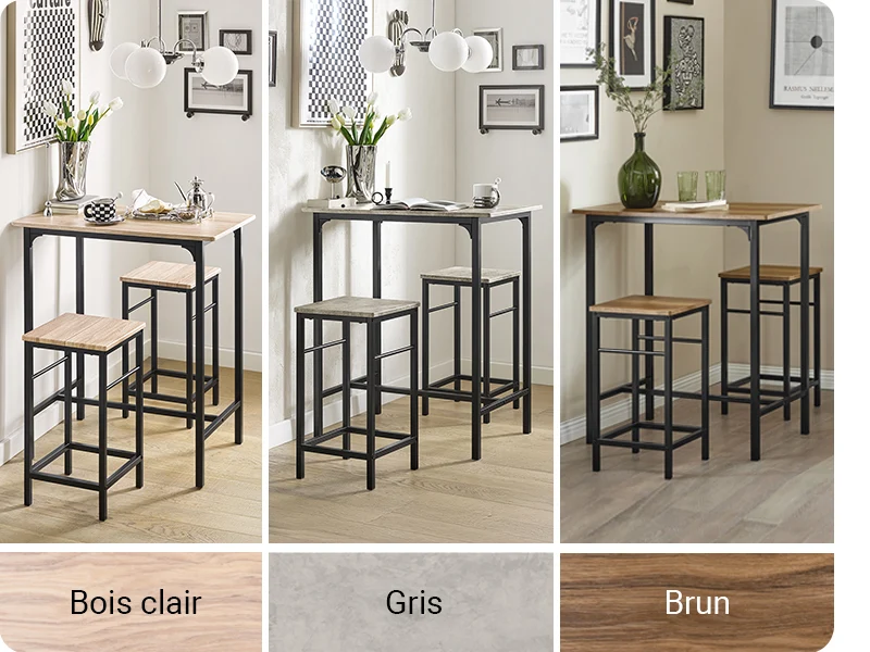 SoBuy OGT10-N Ensemble Table Haute + 2 Tabourets avec Repose-Pieds – L80 × P50 × H87 cm, Naturel