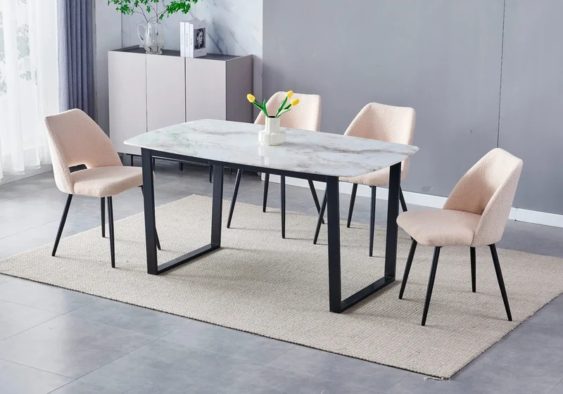 Ensemble table chaise noire marbre noir - Lyly