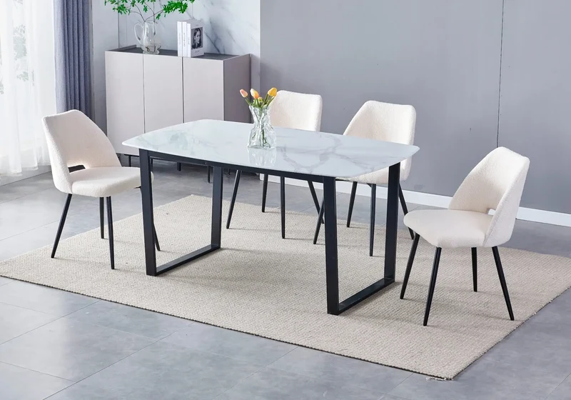 Ensemble table chaise noire marbre beige - Lyly