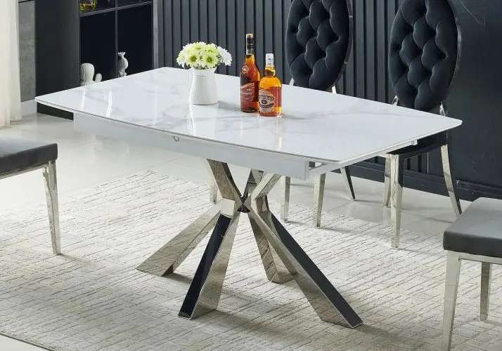 Ensemble table chaise extensible marbre blanc - Lika