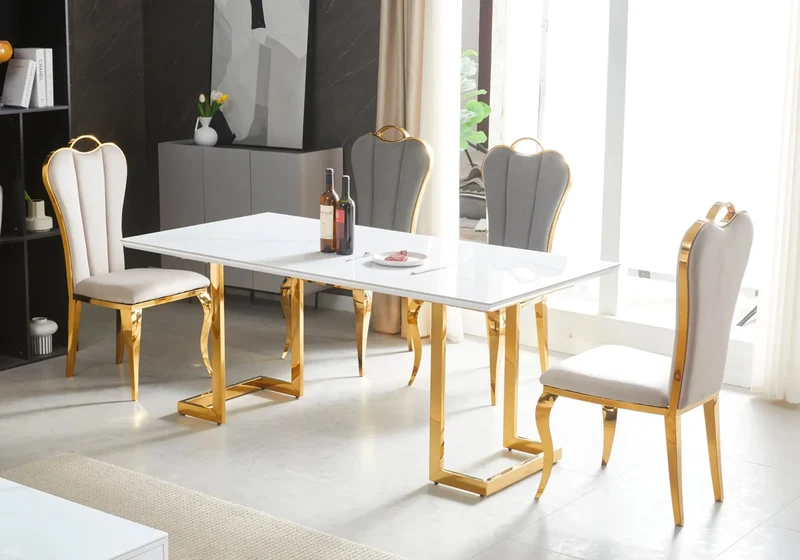Ensemble table chaise céramique marbre blanc - Odel