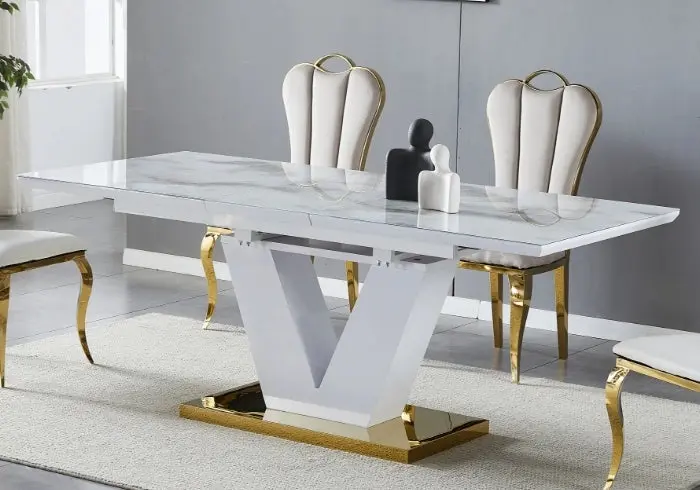 Ensemble table chaise dorée marbre beige - Max