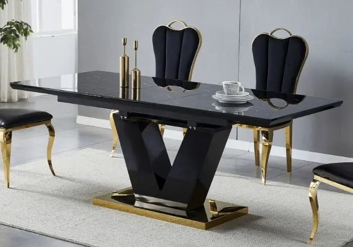 Ensemble table chaise dorée marbre noir - Max