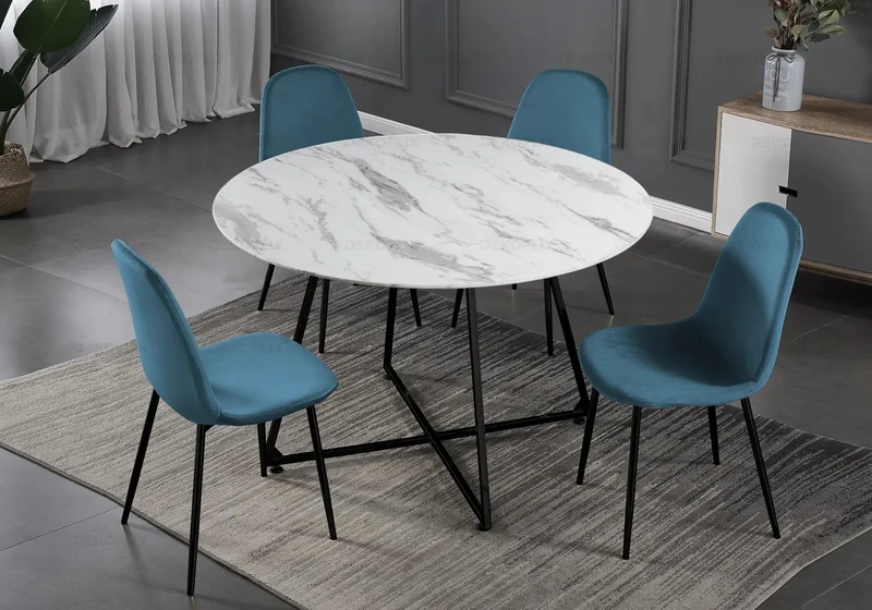 Table ronde marbre blanc pieds noirs - Gina