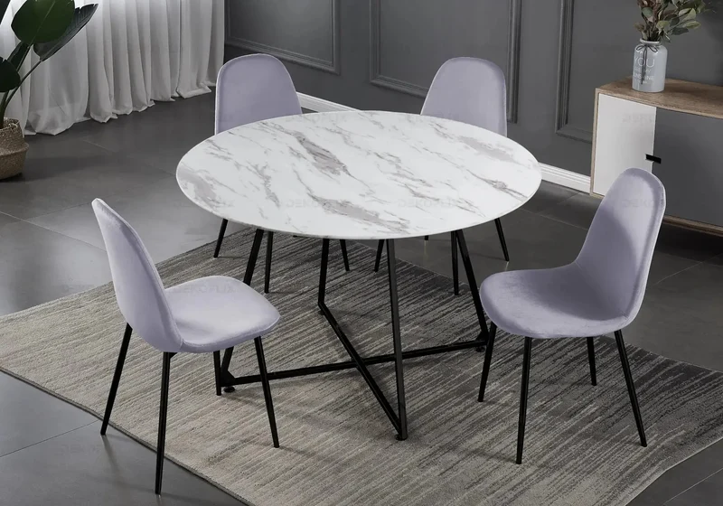 Table ronde marbre et 4 chaises noir - Gina