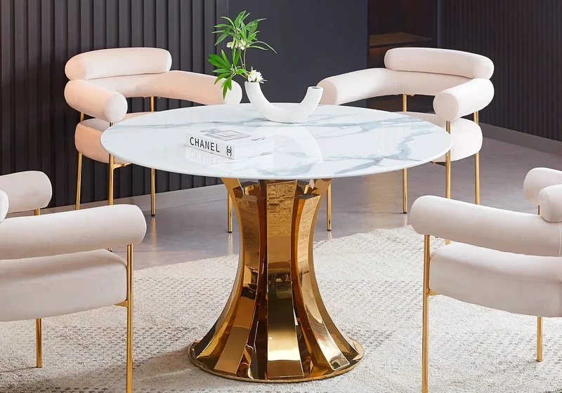 Ensemble table chaises dore céramique marbre - Sidy