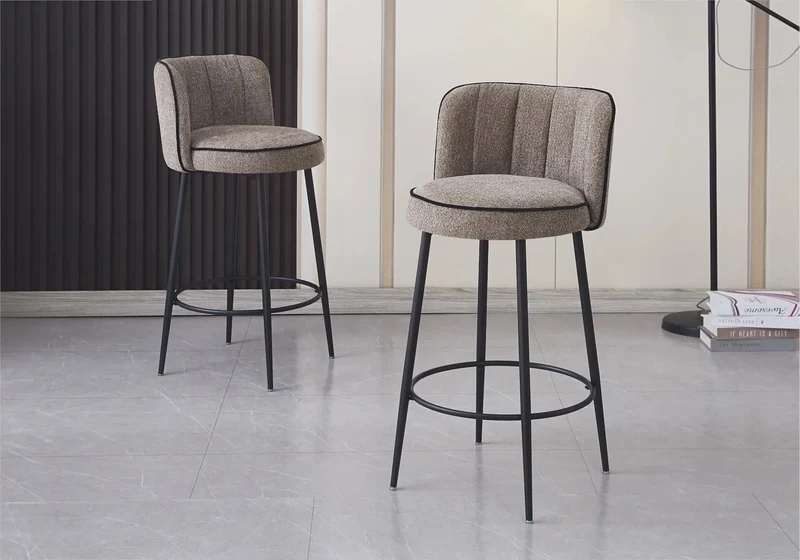 Chaises hautes de bar tissu taupe - Mody x2