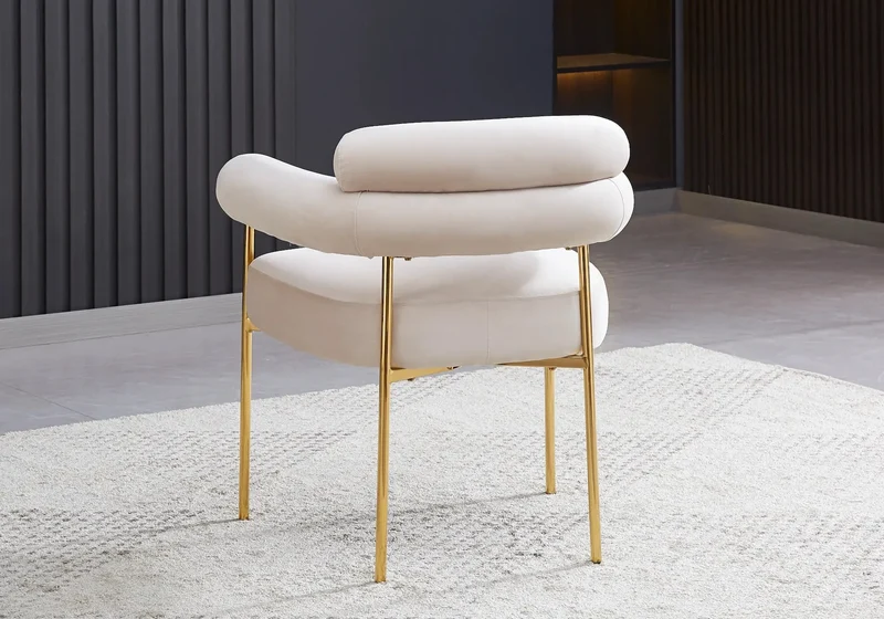 Fauteuil de table velours beige pieds dorés - Laya