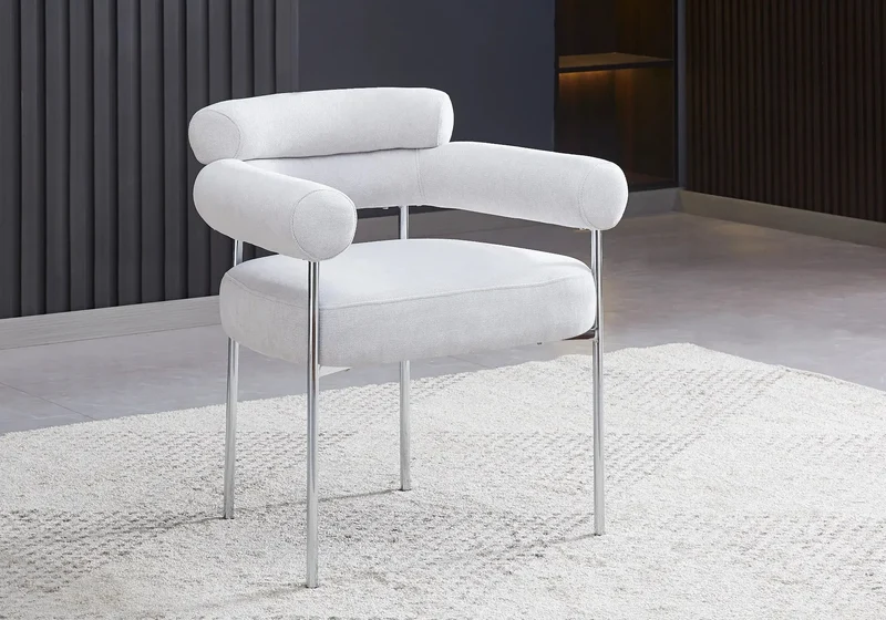 Fauteuil de table bouclée gris pieds argentés - Laya