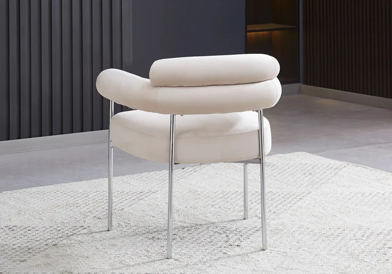 Fauteuil de table velours beige pieds argentés - Laya