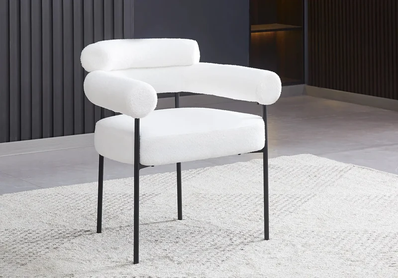 Fauteuil de table bouclée blanc pieds noirs - Laya