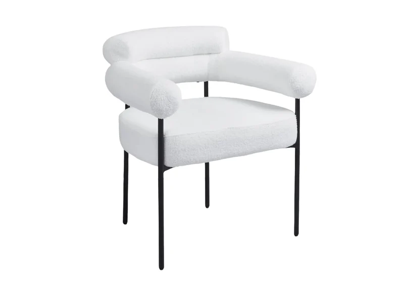 Fauteuil de table bouclée blanc pieds noirs - Laya