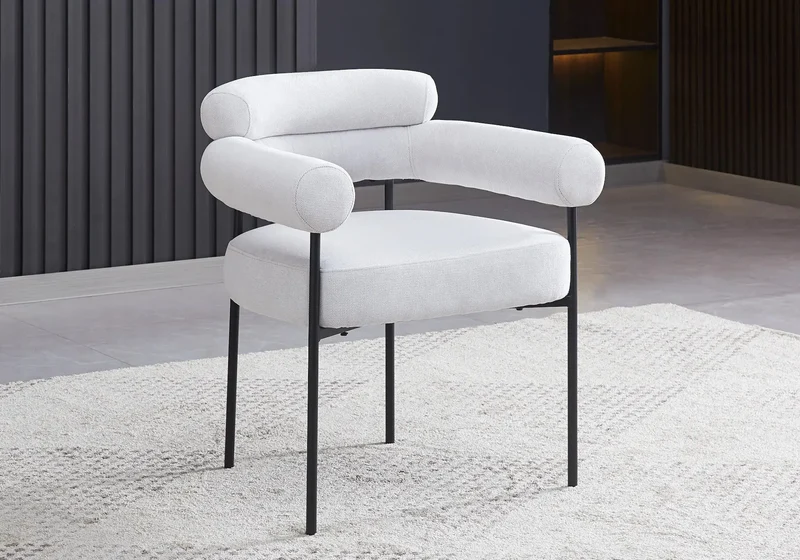 Fauteuil de table bouclée gris pieds noirs - Laya