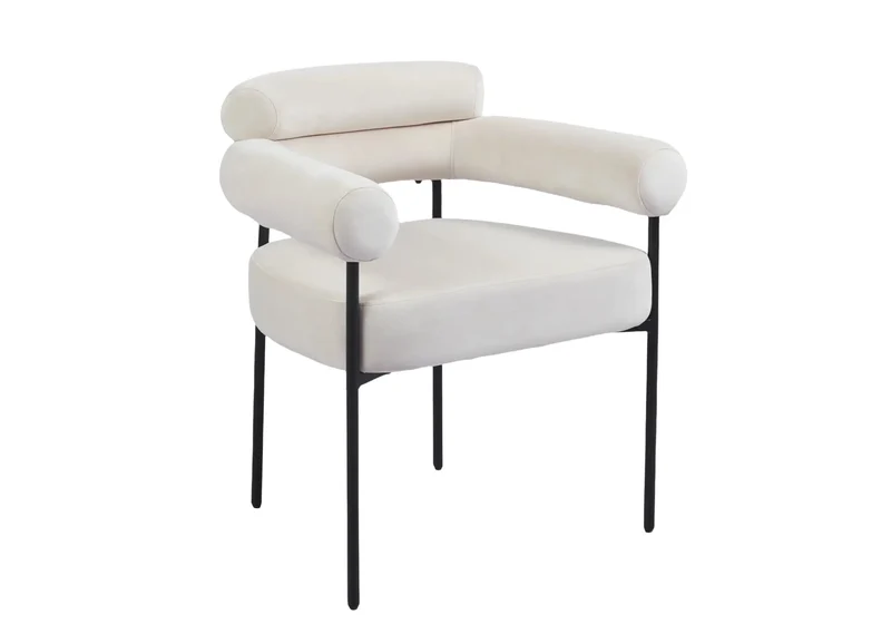 Fauteuil de table velours beige pieds noirs - Laya