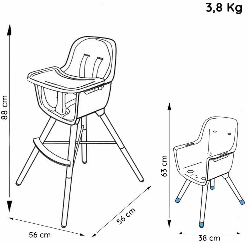 Chaise Haute Bébé évolutive 2 en 1 - Dès 6 mois jusqu'à 5 ans - Coussin réversible