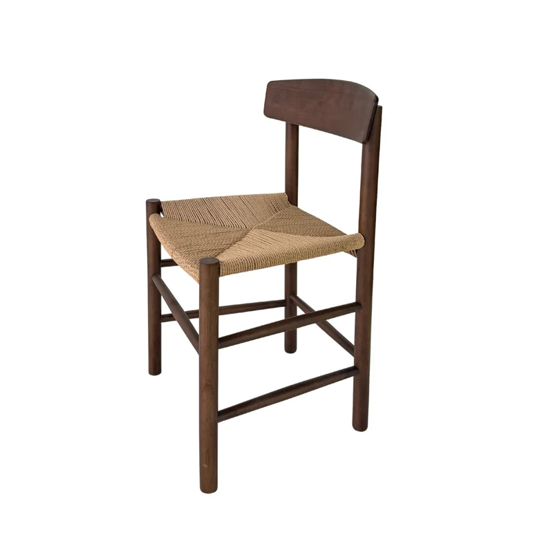 Gien - Chaise de salle à manger - Noyer foncé - Corde tissée latte