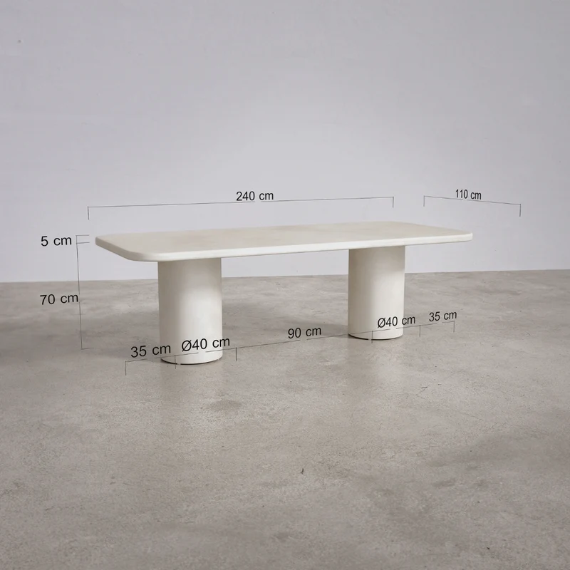 Table de jardin rectangulaire d'extérieur avec pieds ronds - Yonu - 240 cm - Latte - Polycomposite