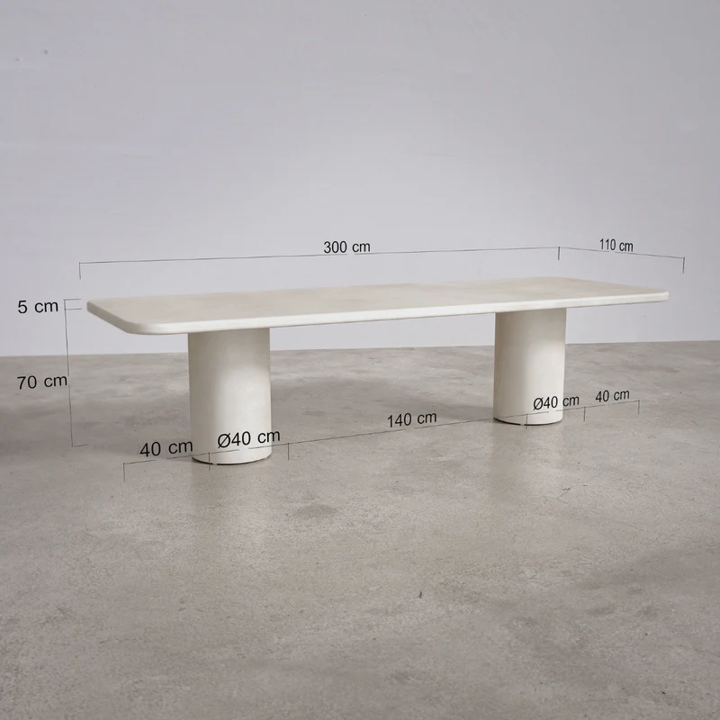 Table à manger rectangulaire d'extérieur avec pieds ronds - Yonu - 300 cm - Latte - Polycomposite