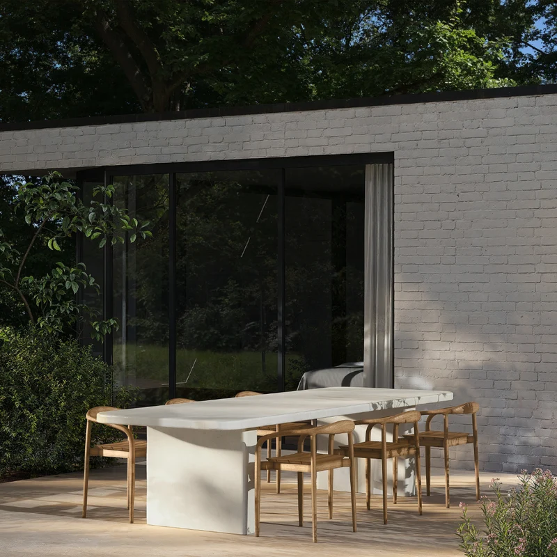 Table à manger rectangulaire d'extérieur avec pieds plats - Milor - 300 cm - Latte - Polycomposite