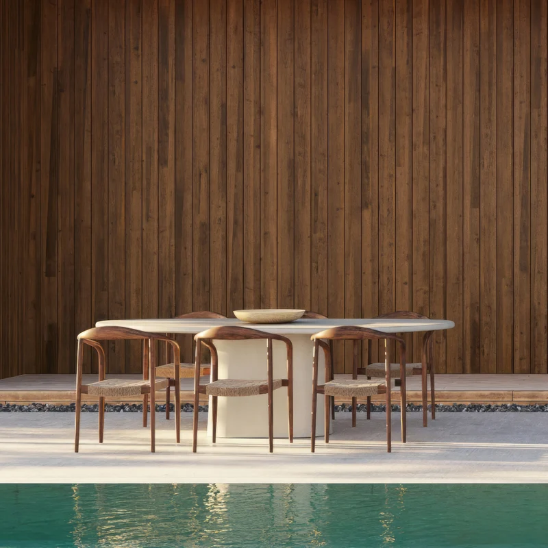 Table de jardin Anvers - 200 cm - Latte - Béton-ciment - Finition structurée