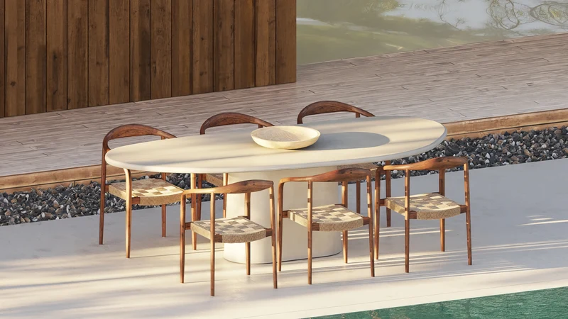 Table de jardin Anvers - 200 cm - Latte - Béton-ciment - Finition structurée