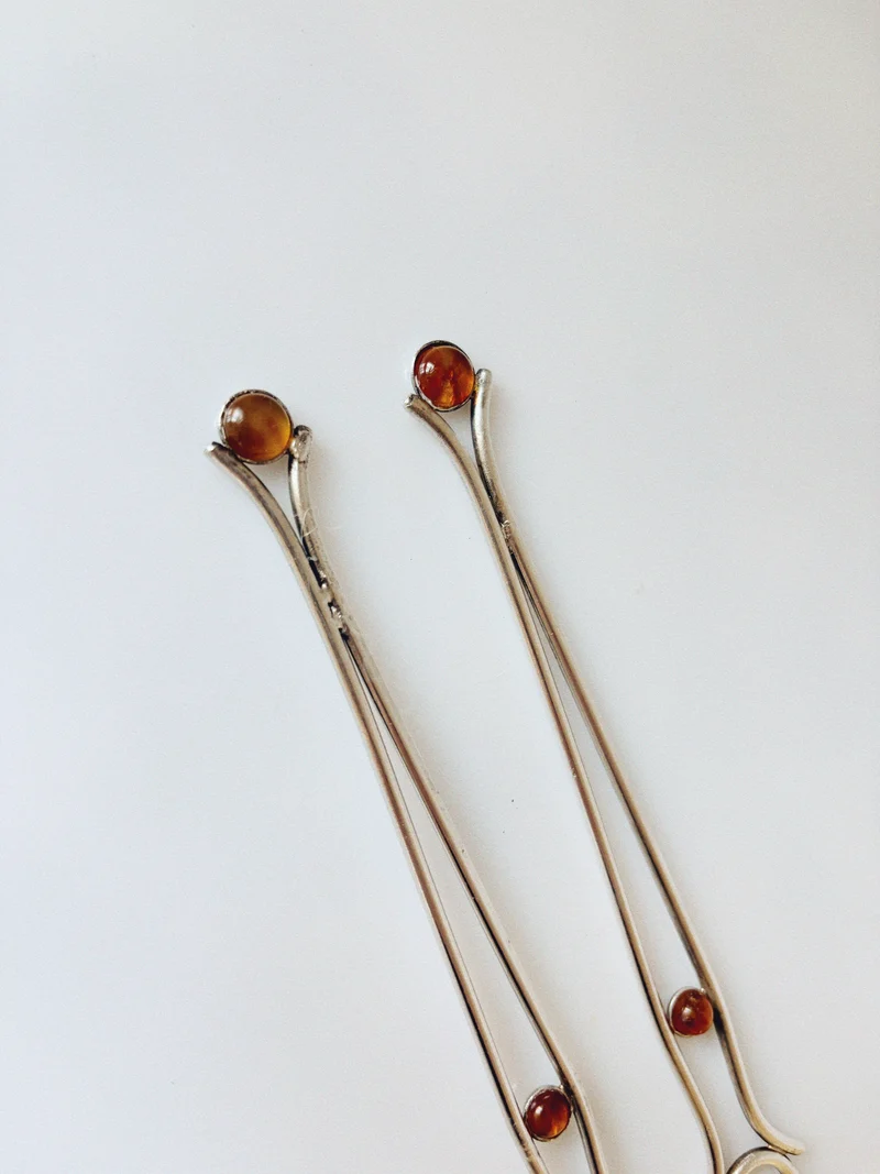 Silver Plated Serving Forks With Amber Inlay, Poland