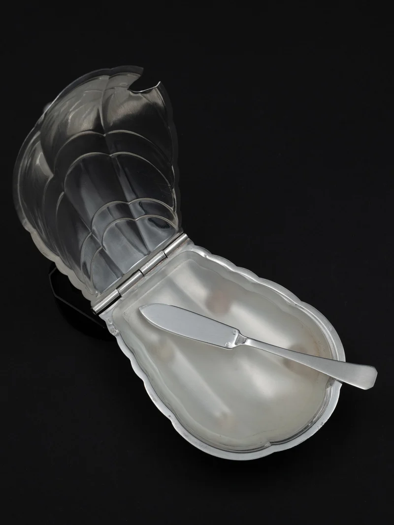 Scallop Shell Butter Dish & Knife Set, France, c. 1910s