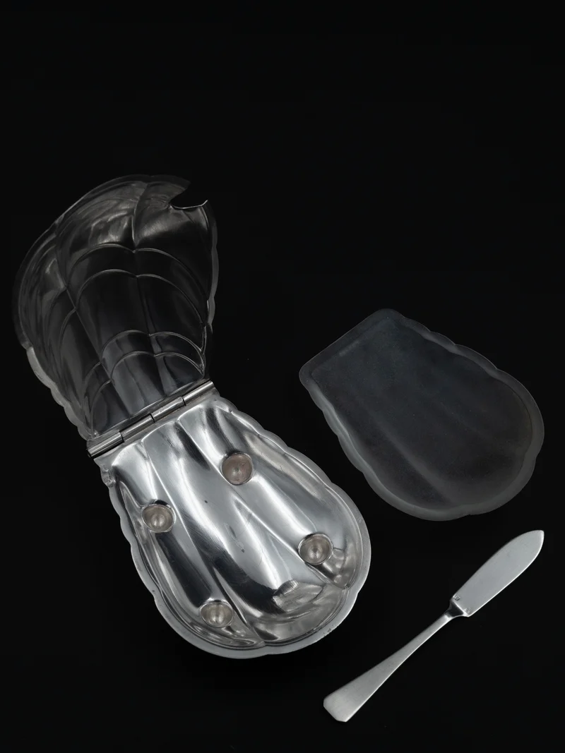 Scallop Shell Butter Dish & Knife Set, France, c. 1910s
