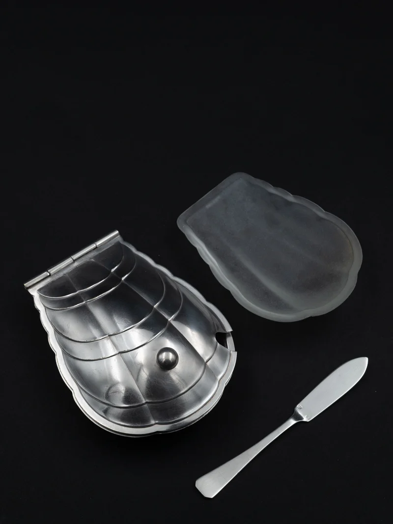 Scallop Shell Butter Dish & Knife Set, France, c. 1910s