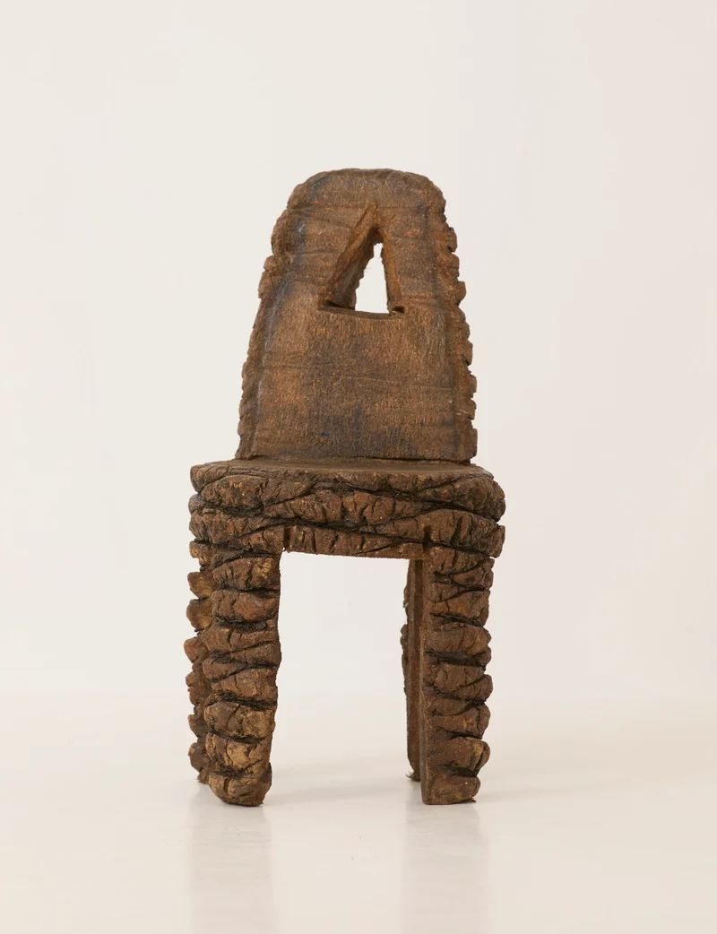 Small Artisanal Brutalist Chair in Solid Palm Tree C. 1970
