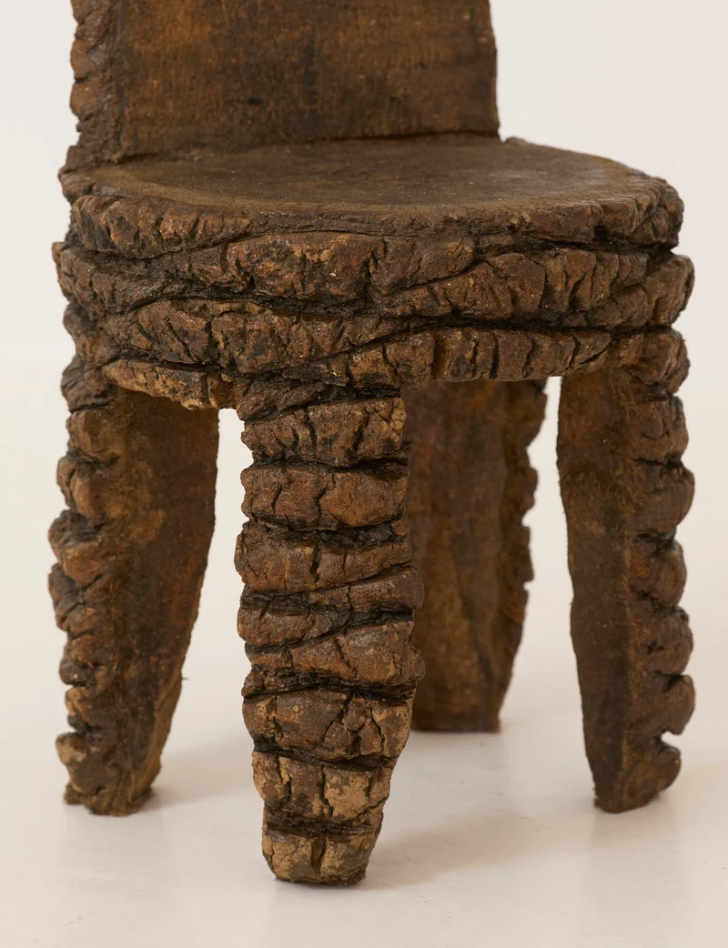 Small Artisanal Brutalist Chair in Solid Palm Tree C. 1970
