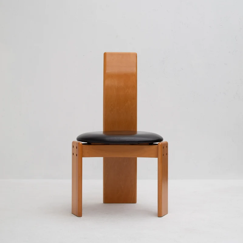 Set of Dining Chairs in Wood and Leather by Mario Marenco for Mobil Girgi