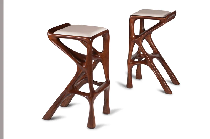 Sculptural Chimera Stool in Ash Wood with Upholstery