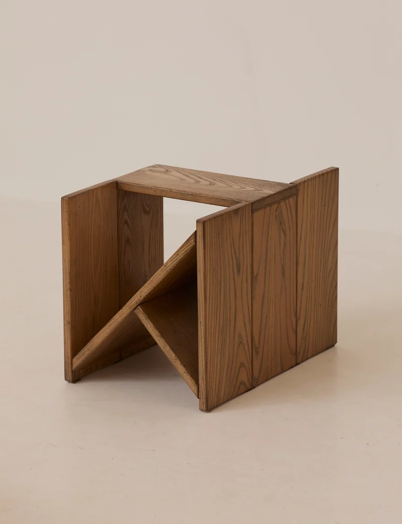 Vintage Side Table / Magazine Rack in Elm Wood by Alain Ladroit for Maison Regain C. 1980