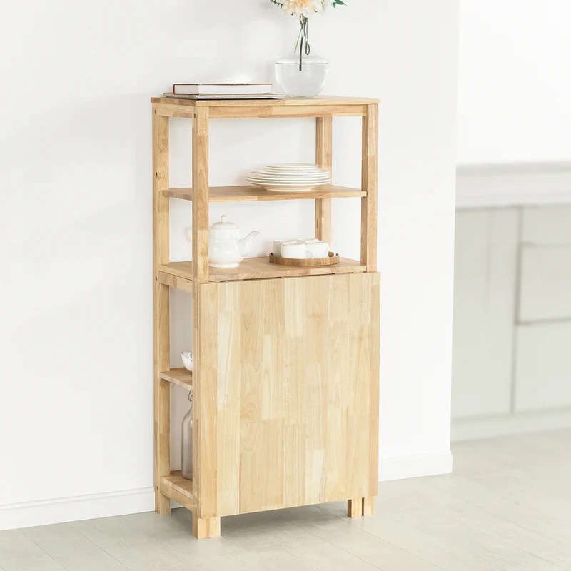 SoBuy FWT70-N Table Pliante en Bois d'Hévéa – 98×60 cm, 3 Étagères, Naturel