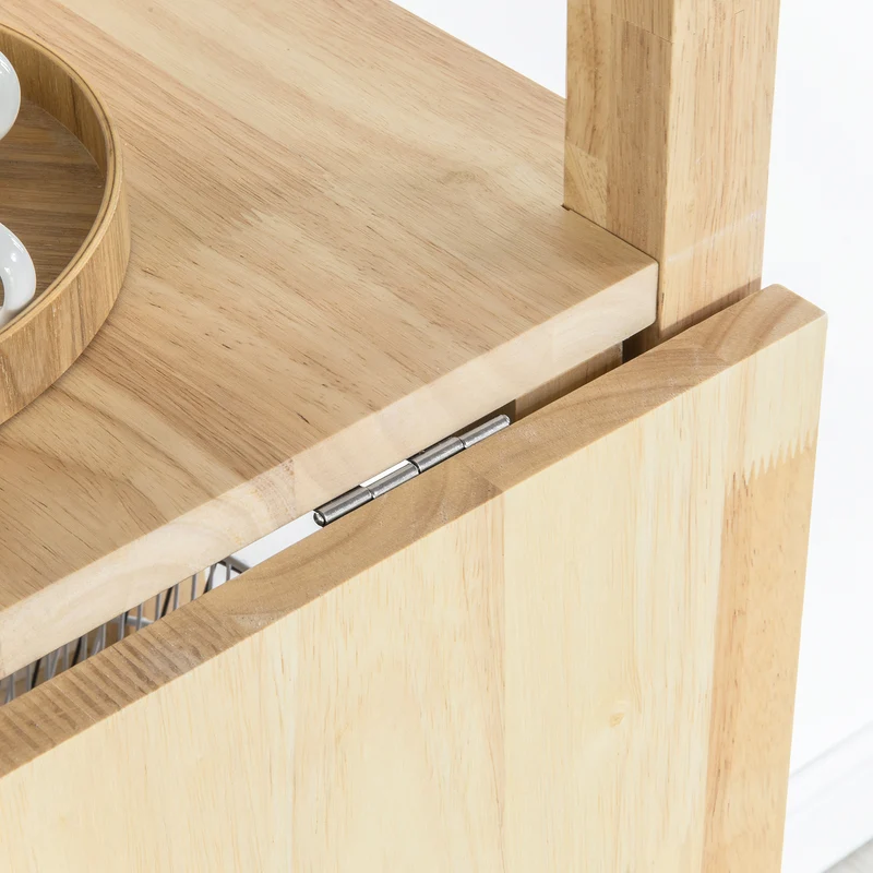 SoBuy FWT70-N Table Pliante en Bois d'Hévéa – 98×60 cm, 3 Étagères, Naturel