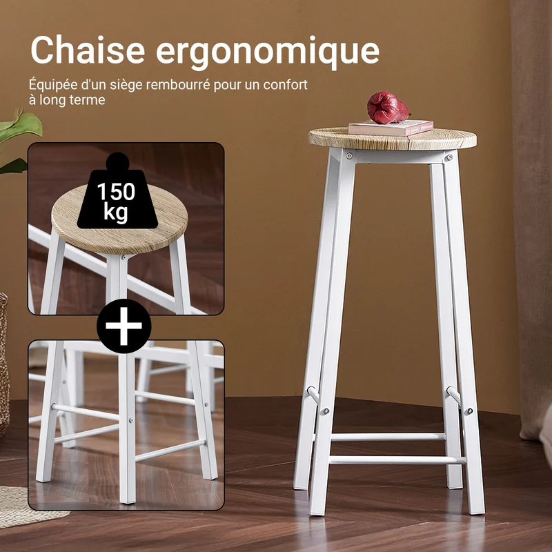 SoBuy OGT22-WN Ensemble Table de Bar + 4 Tabourets – Table Haute 120 cm, Repose-Pieds, Tabourets Rangeables, Blanc