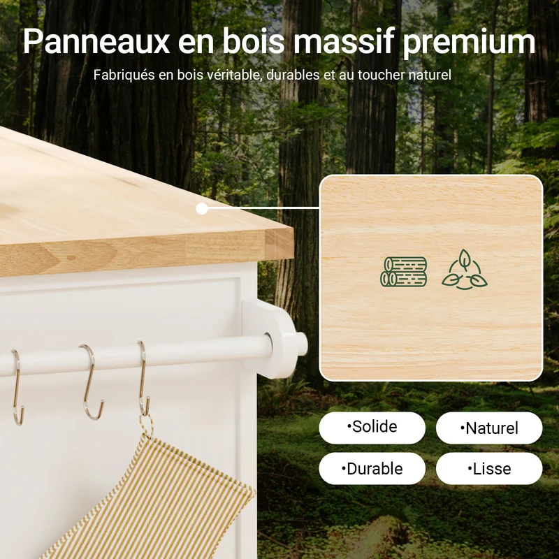 SoBuy FKW71-III-WN Ìlot Cuisine Mobile avec Plan Extensible – Desserte Gain de Place, Blanc